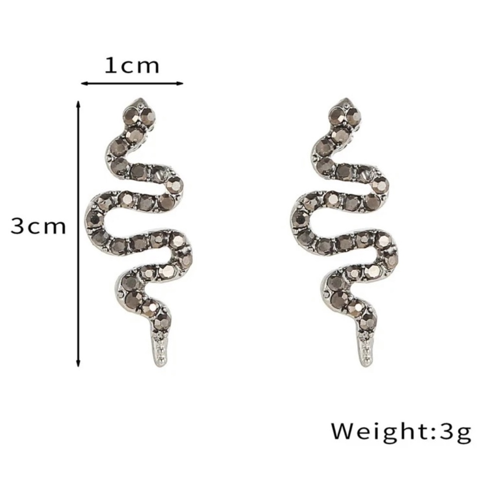 🐍 Serpent Snake Rhinestone Gun Black Earrings 🐍 - Picture 6 of 6